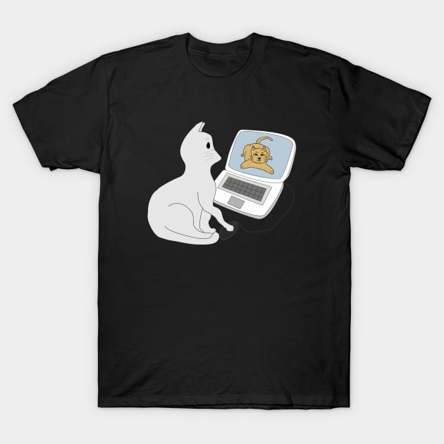 Cat and computer T-Shirt by Alekvik